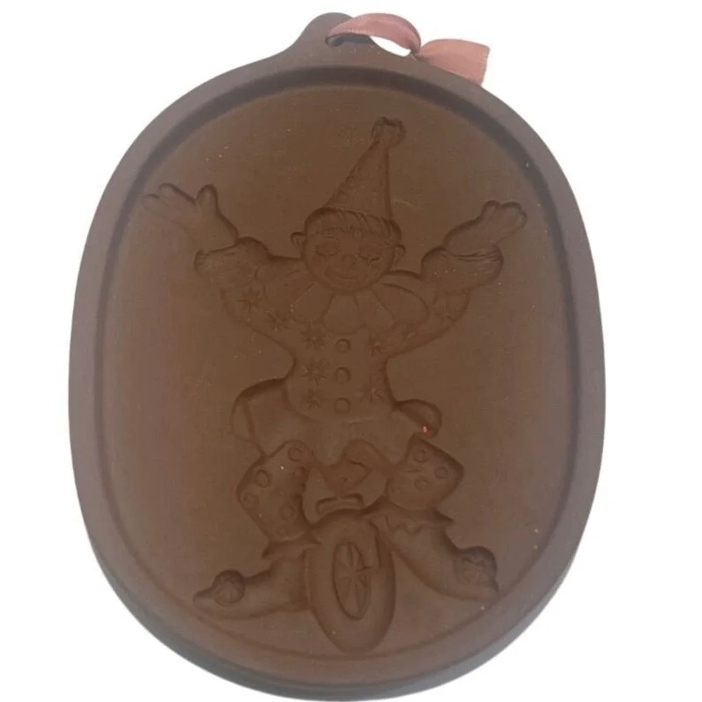 Vintage Roseville Ohio Red Ware Pottery Clown Cookie Mold Press 6